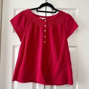 Vineyard Vines 100% Cotton Gauze Blouse Red Smocked Neck Size M